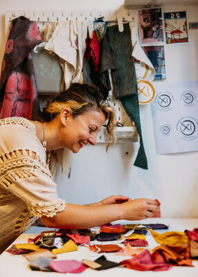 Guest looks through fabric samples