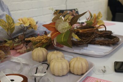 Materials prepared for autumn wreath making 