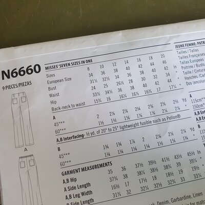 Close up on instructions on sewing pattern 