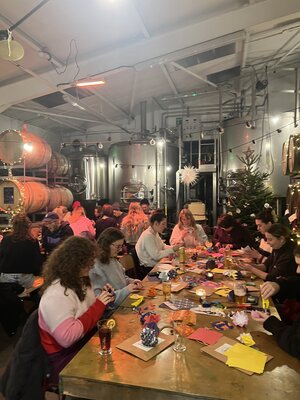 Crafting fun at a brewery with friends and festive flair!