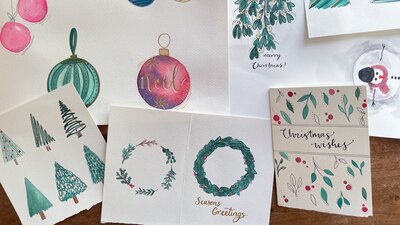 Festive DIY Christmas card designs with cheerful holiday motifs.