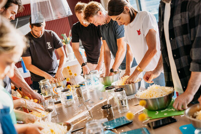 Team bonding over a lively cooking class