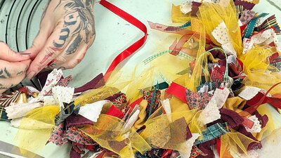 Crafting a Colourful Festive Wreath with Fabric Scraps and Tulle