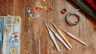 Colourful crochet tools ready for crafting magic