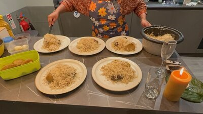 Cooking up a feast: homemade dinner plates ready for serving.